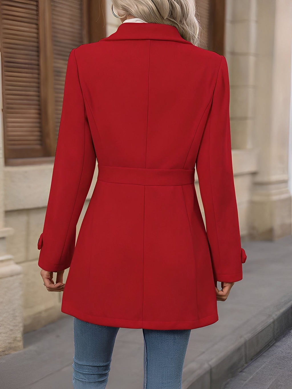 Women's Fitted Double-Breasted Trench Coat with Gold Button Detail