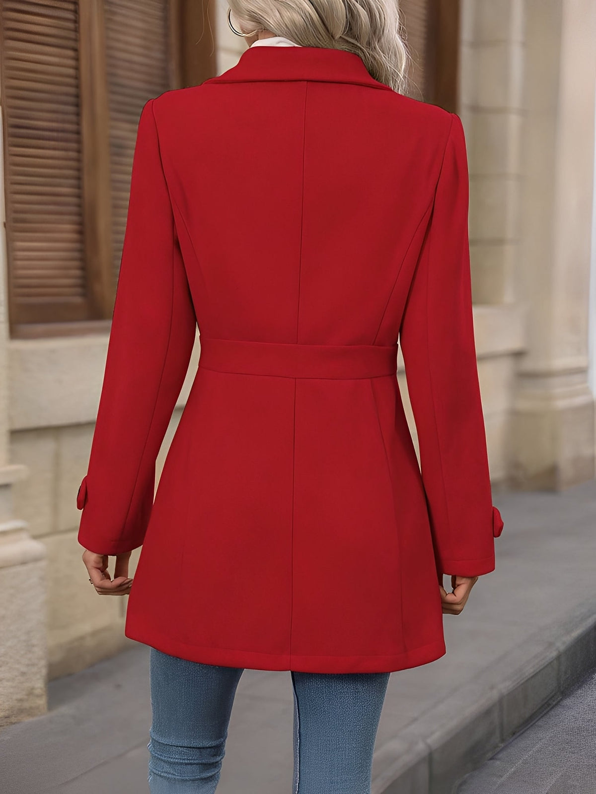 Women's Fitted Double-Breasted Trench Coat with Gold Button Detail