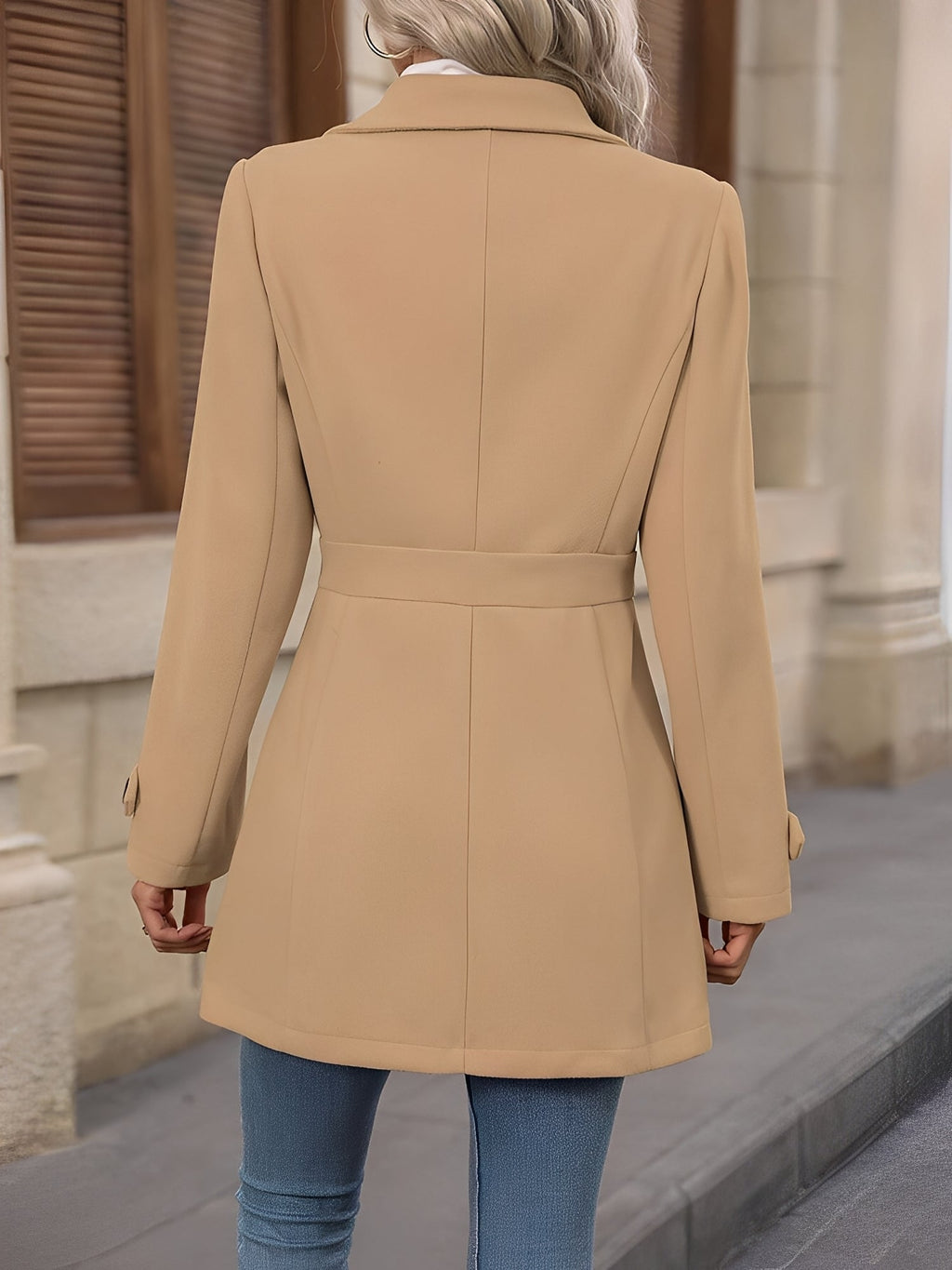 Women's Fitted Double-Breasted Trench Coat with Gold Button Detail