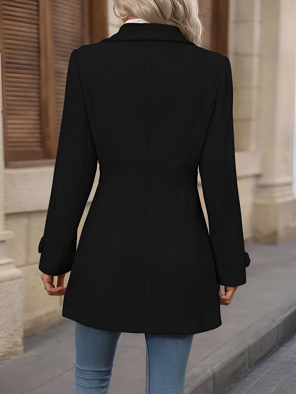 Women's Fitted Double-Breasted Trench Coat with Gold Button Detail