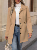 Women's Fitted Double-Breasted Trench Coat with Gold Button Detail