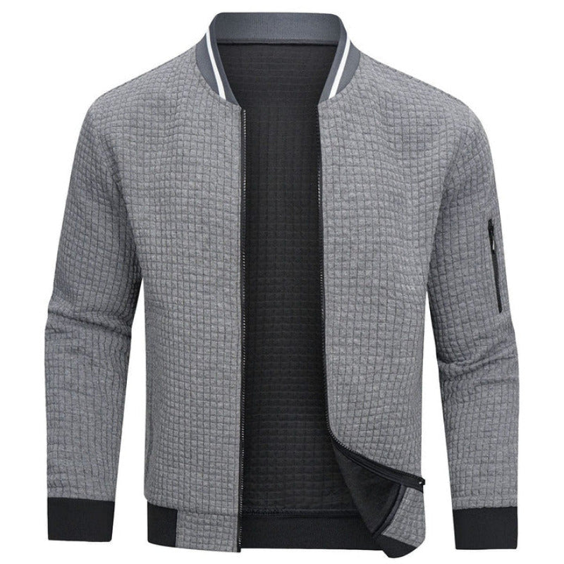 Men's Textured Knit Cardigan with Ribbed Trim