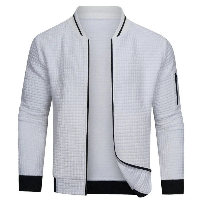 Men's Textured Knit Cardigan with Ribbed Trim