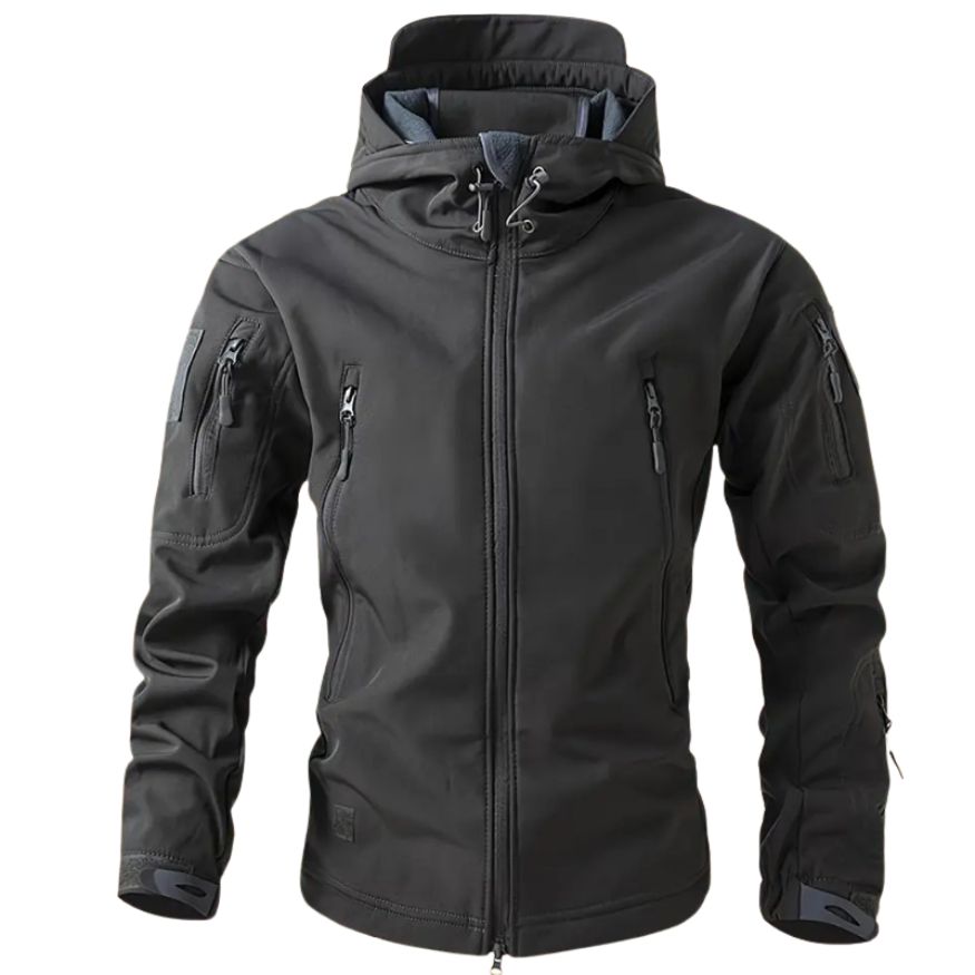 Men's Softshell Jacket with Hood in Grey, front view