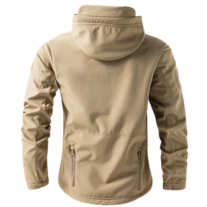 Men's Softshell Jacket with Hood in Khaki, side view