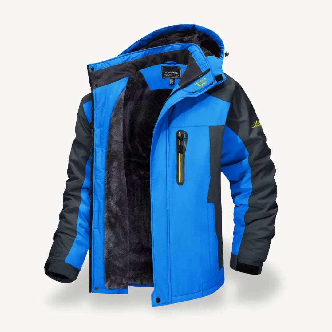 Men's Water-Repellent Winter Jacket with Fleece Lining in Blue, front view