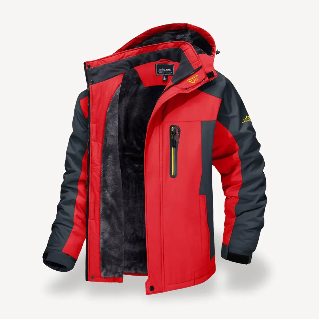 Men's Water-Repellent Winter Jacket with Fleece Lining in Red, front view