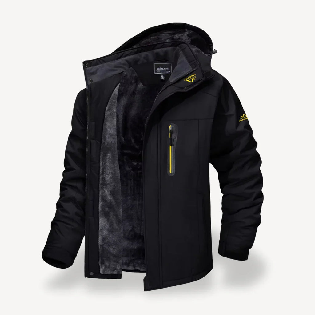 Men's Water-Repellent Winter Jacket with Fleece Lining in Black, front view