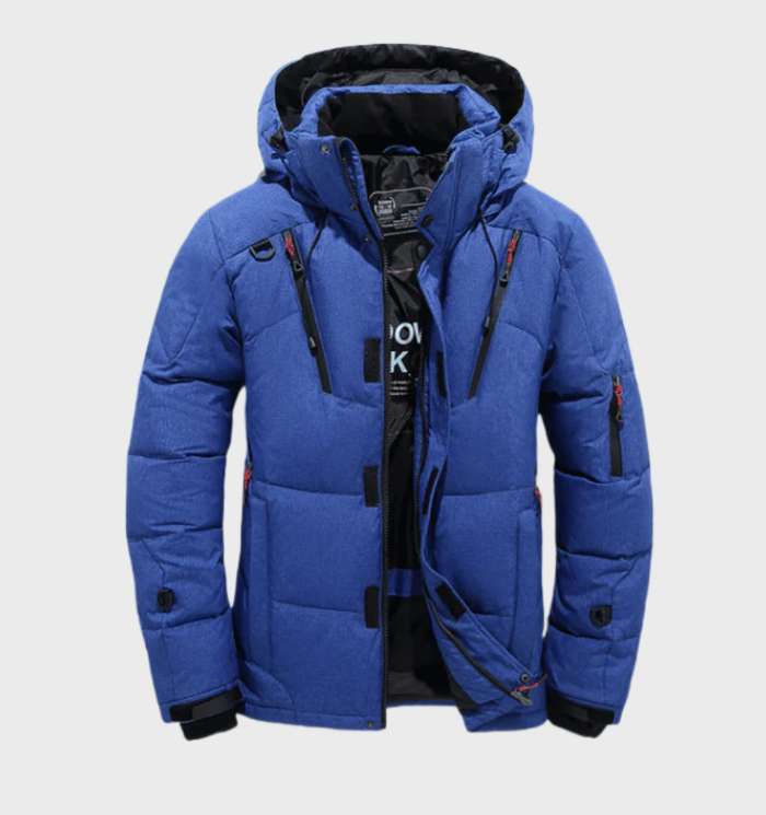 Men's Fleece-Lined Parka with Hood in Blue, front view