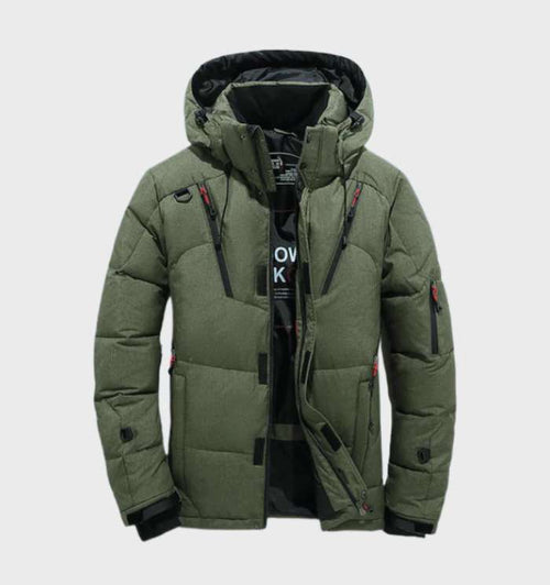 Men's Fleece-Lined Parka with Hood in Green, front view