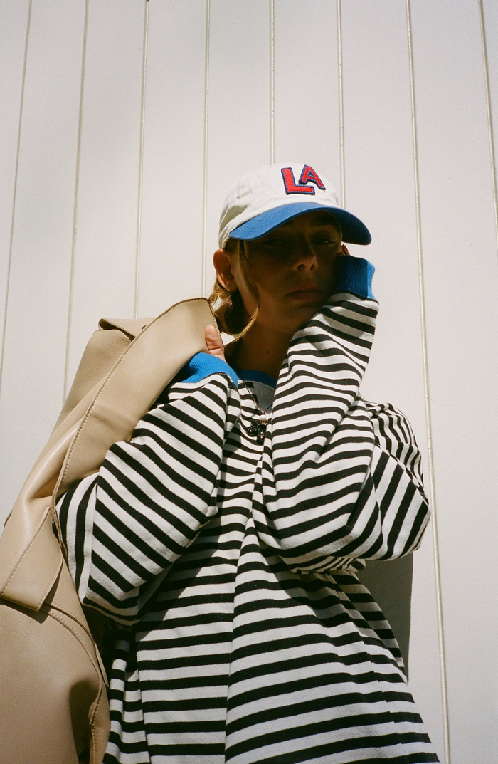 Women's Oversized Striped Sweatshirt with Contrast Trim and Drop Shoulders
