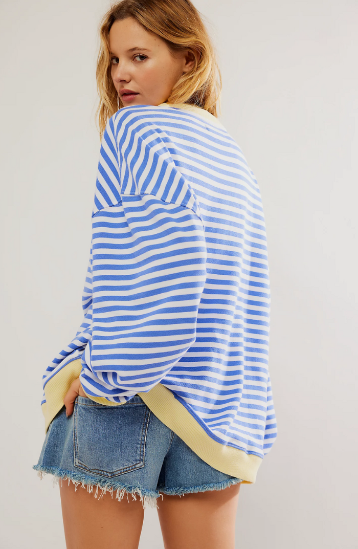 Women's Oversized Striped Sweatshirt with Contrast Trim and Drop Shoulders