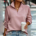 Women's Ribbed Half-Zip Sweatshirt with Stand Collar
