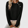 Women's Soft Knit Sweater with Pearl Button Detail and Crew Neck