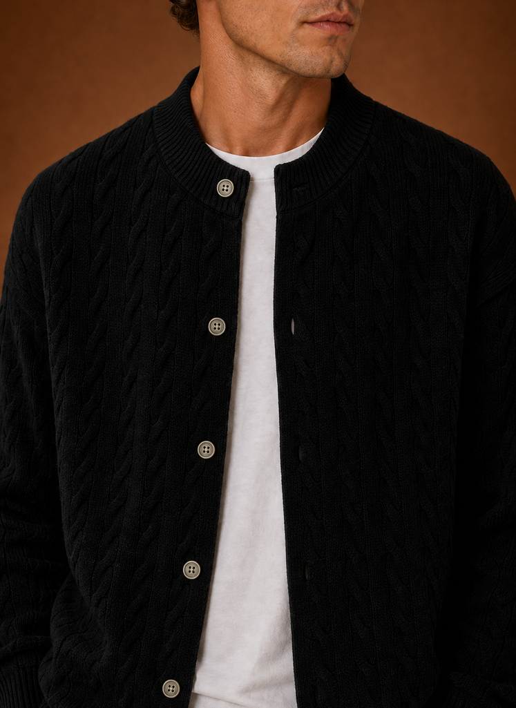 Men's Cable Knit Button-Front Cardigan