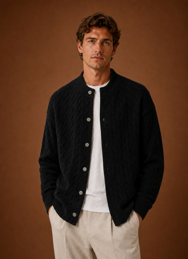 Men's Cable Knit Button-Front Cardigan