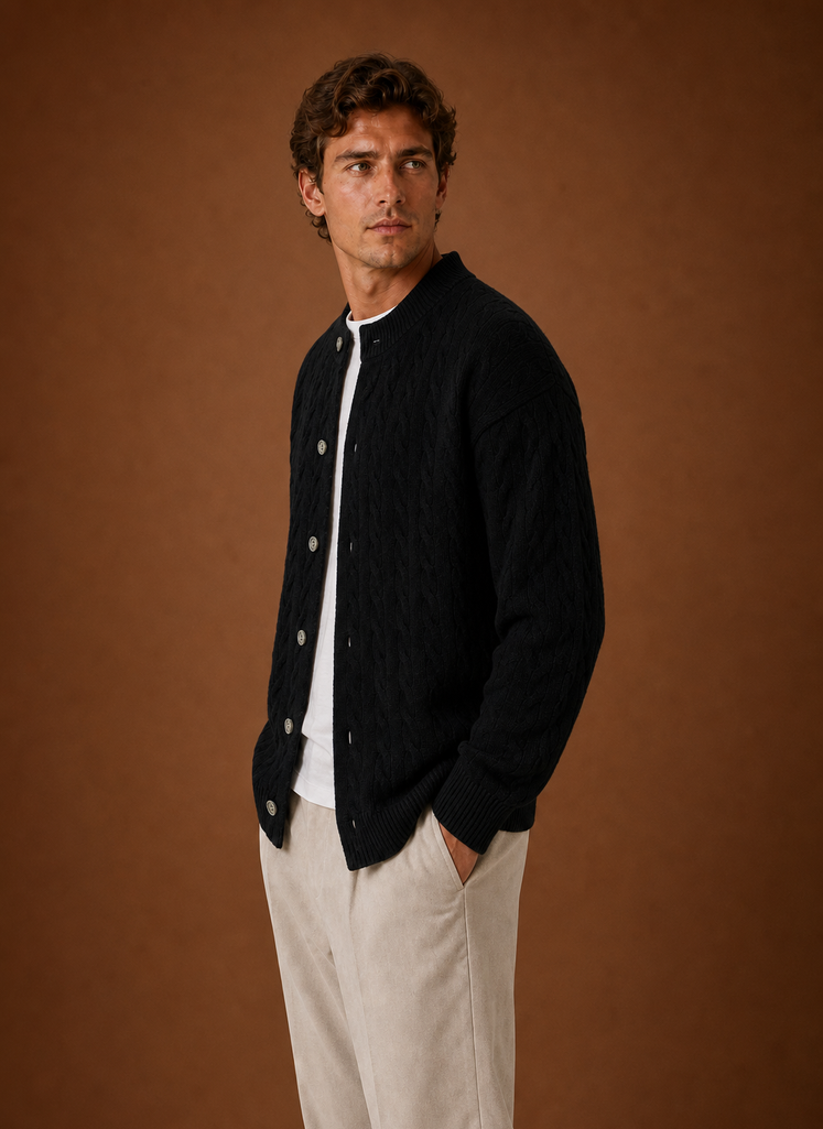 Men's Cable Knit Button-Front Cardigan