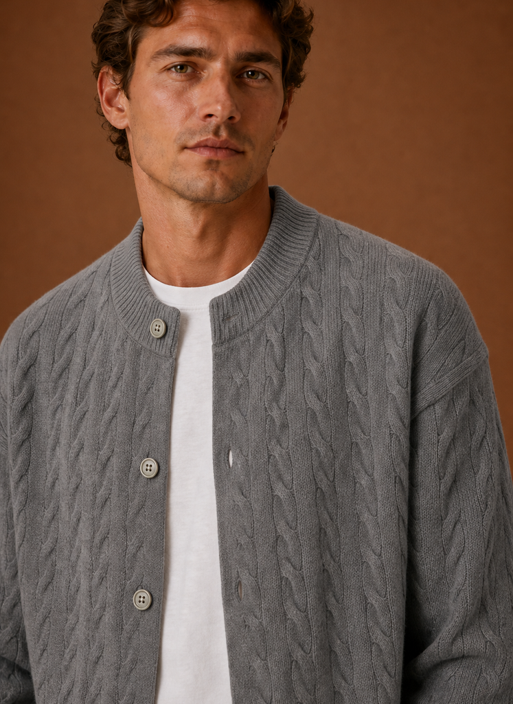 Men's Cable Knit Button-Front Cardigan