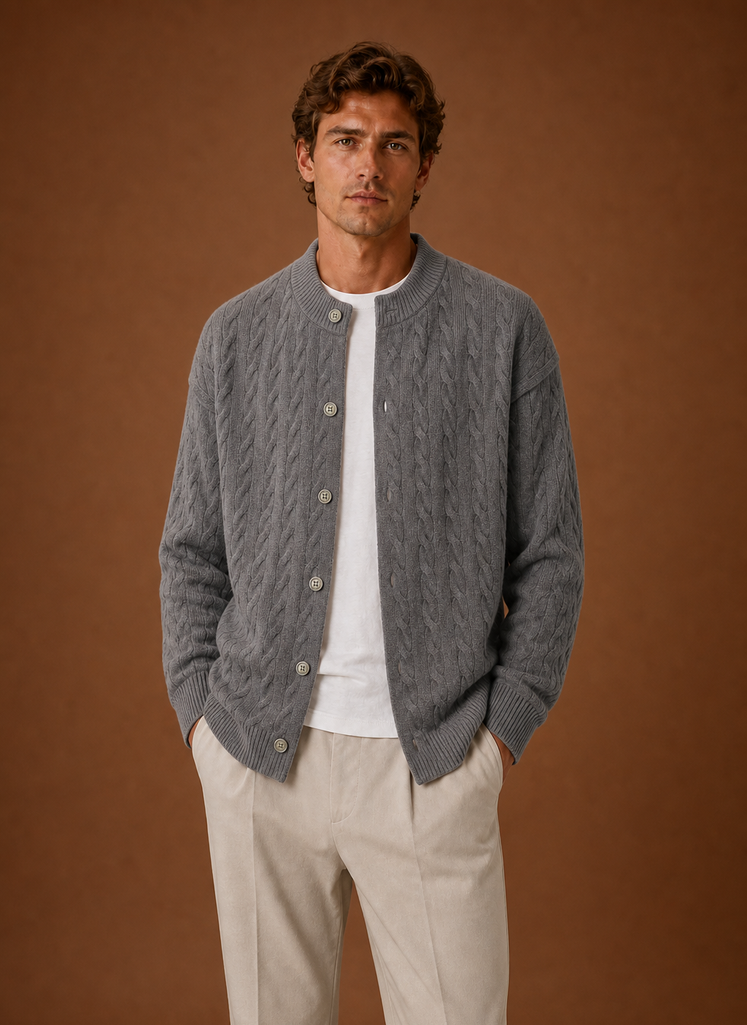 Men's Cable Knit Button-Front Cardigan