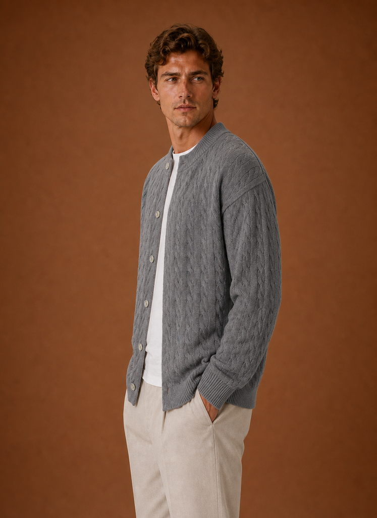 Men's Cable Knit Button-Front Cardigan