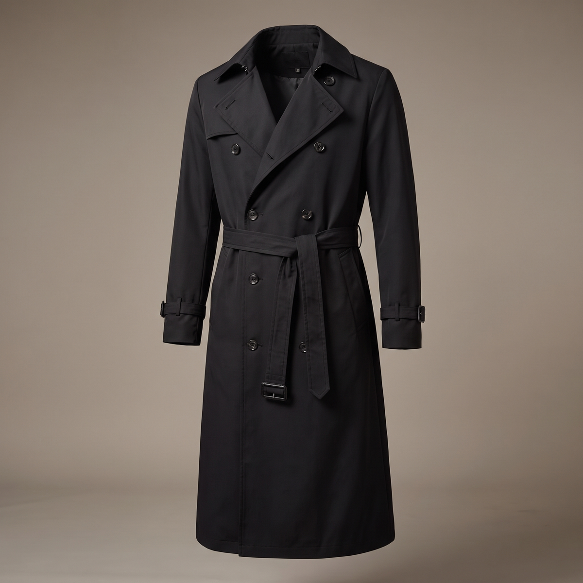 Men's Long Trench Coat with Belt in Black - studio