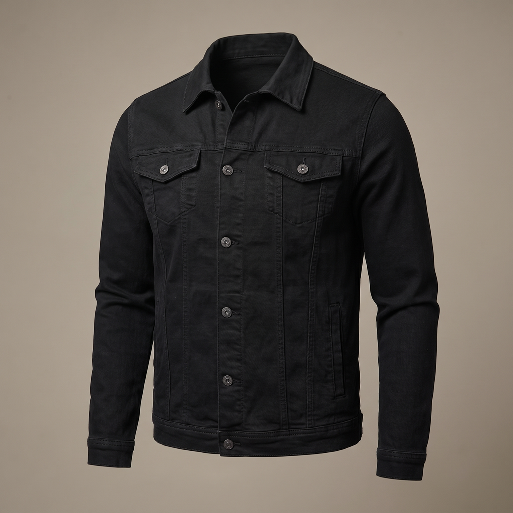 Men's Denim Shirt Jacket with Chest Pockets in Black - studio
