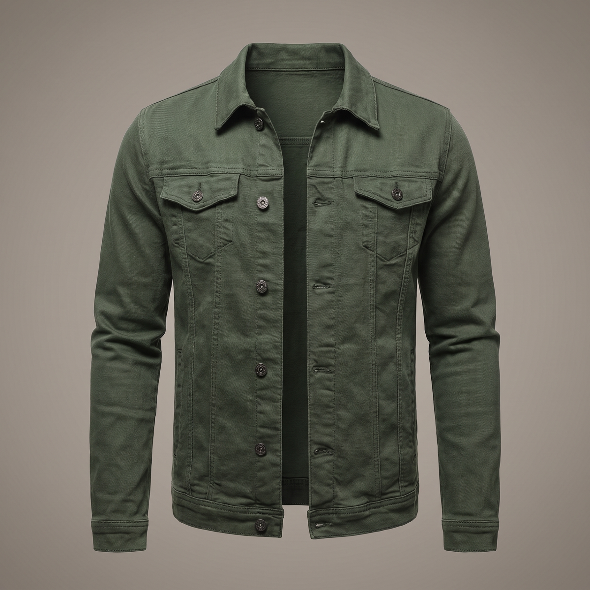 Men's Denim Shirt Jacket with Chest Pockets in Green - studio