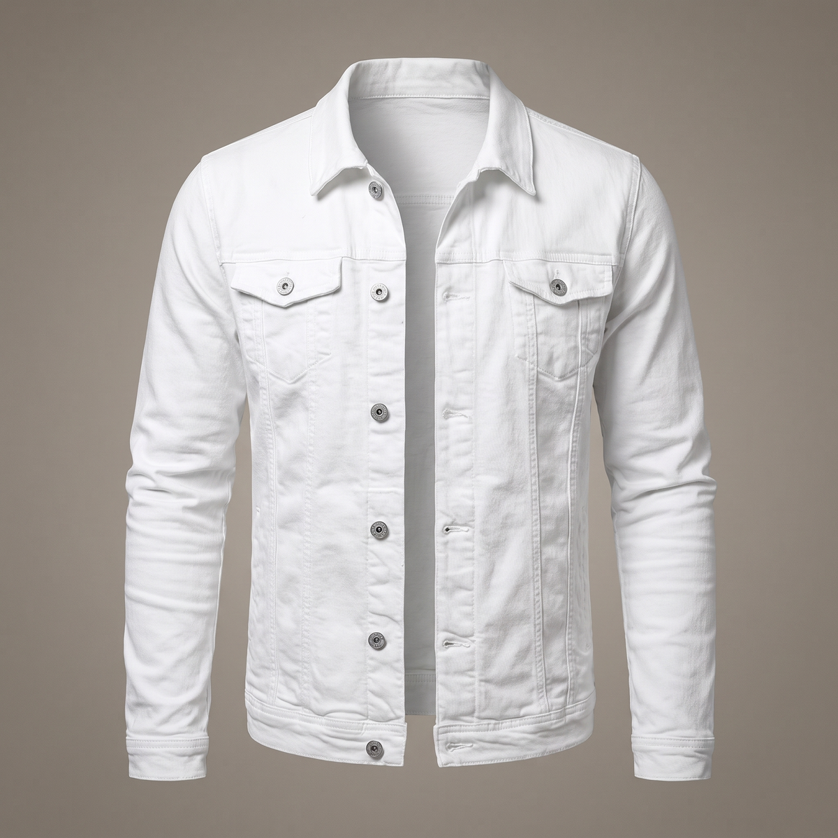 Men's Denim Shirt Jacket with Chest Pockets in White - studio
