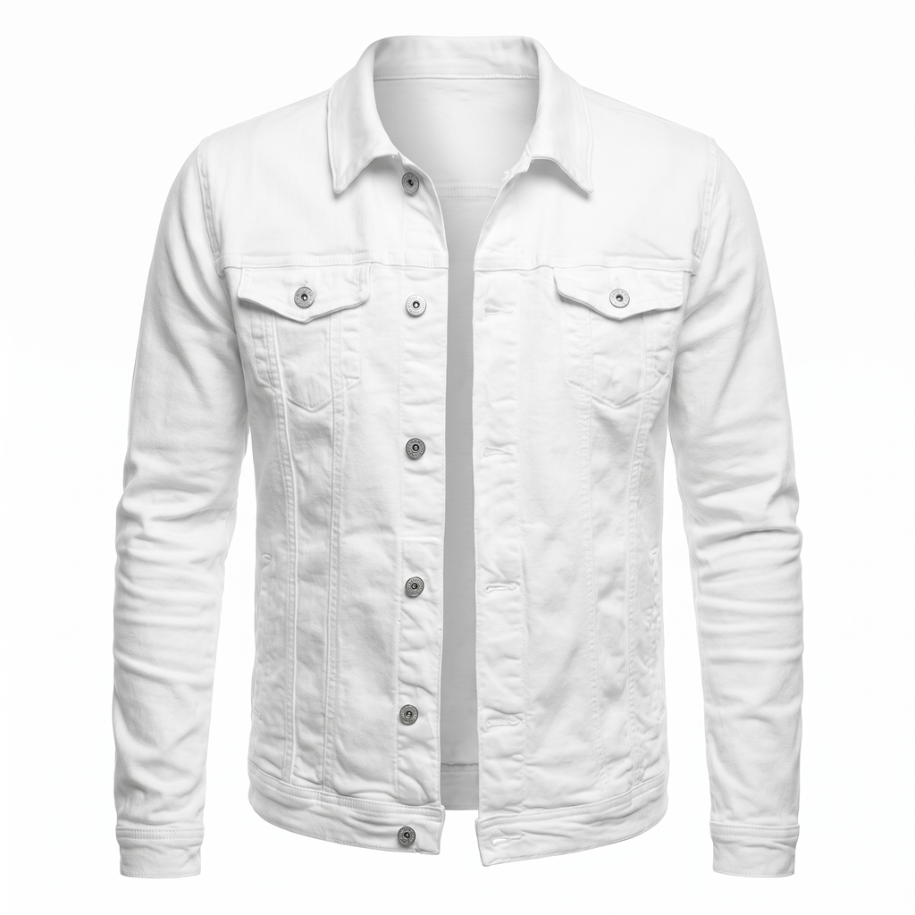 Men's Denim Shirt Jacket with Chest Pockets in White - white background