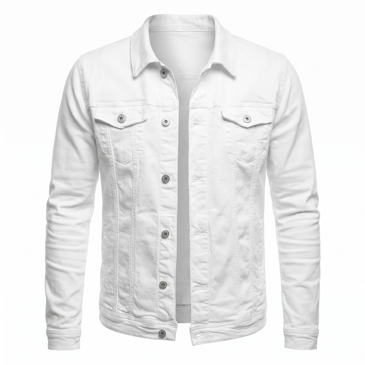 Men's Denim Shirt Jacket with Chest Pockets in White - white background