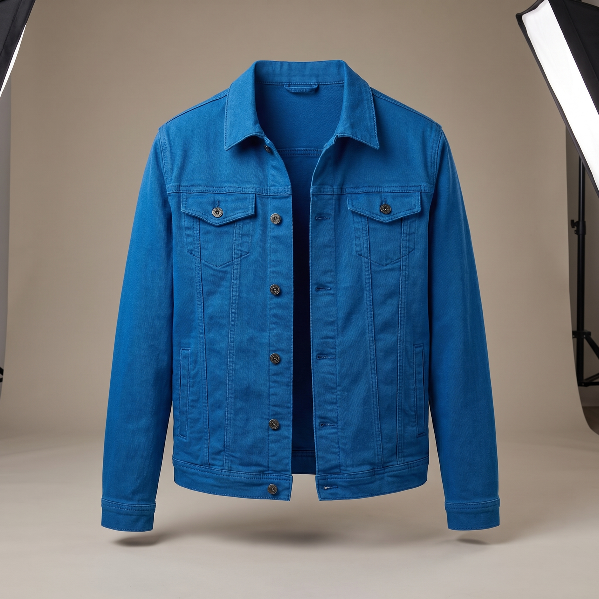 Men's Denim Shirt Jacket with Chest Pockets in Blue - studio