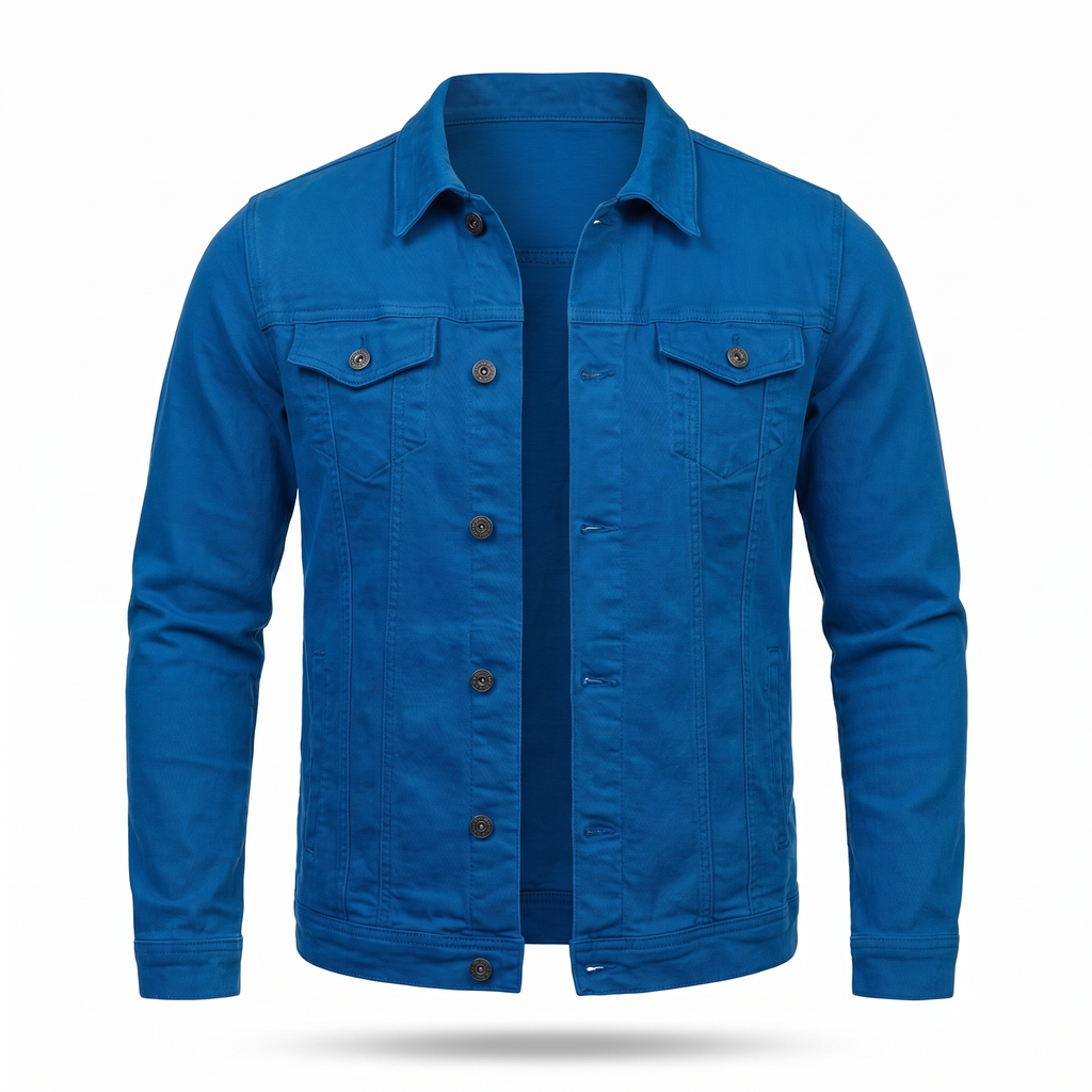 Men's Denim Shirt Jacket with Chest Pockets in Blue - white background