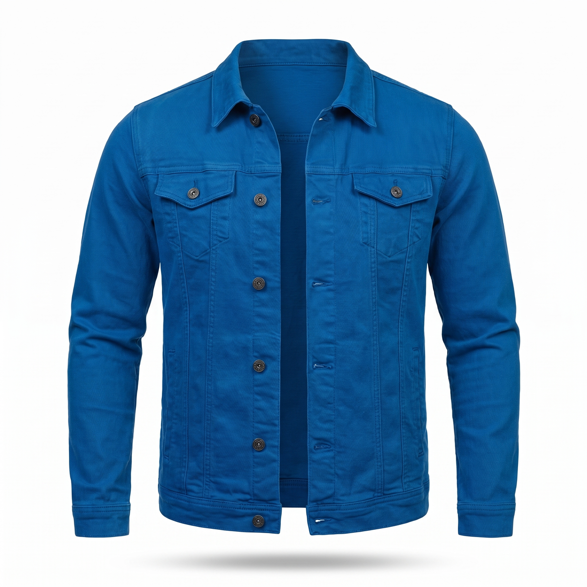 Men's Denim Shirt Jacket with Chest Pockets in Blue - white background