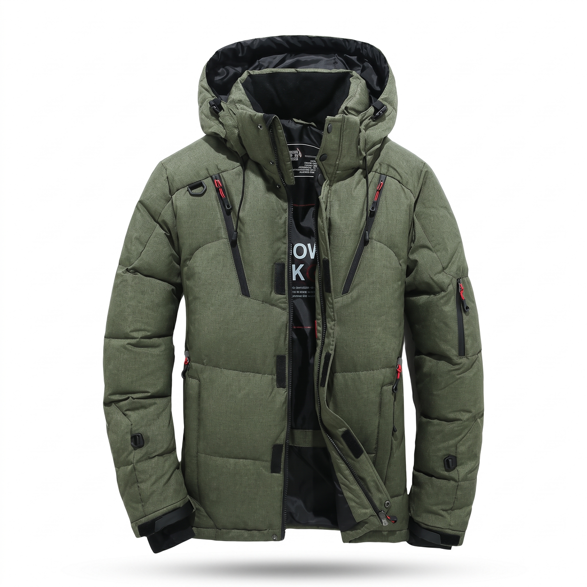 Men's fleece-lined parka with hood, green - product photo
