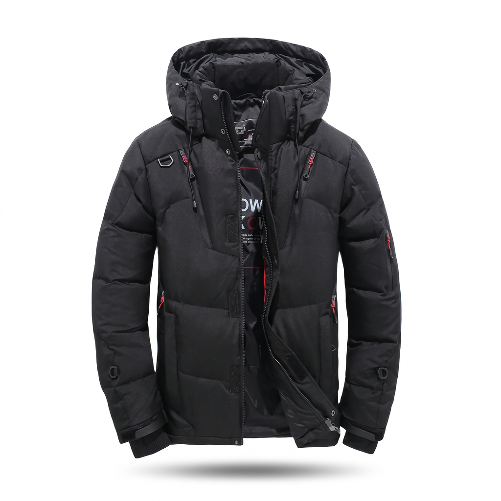 Men's fleece-lined parka with hood, black - product photo
