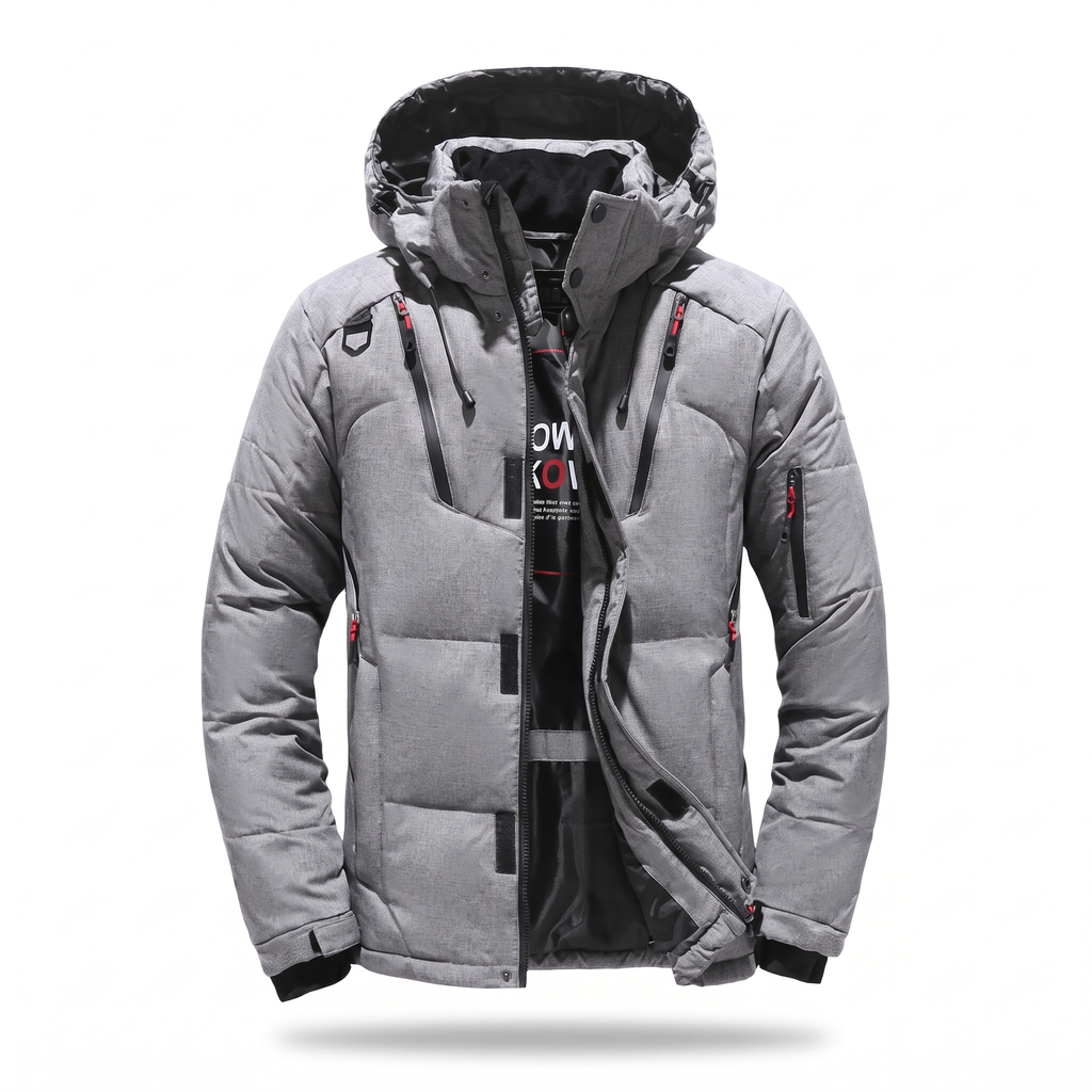 Men's fleece-lined parka with hood, grey - product photo