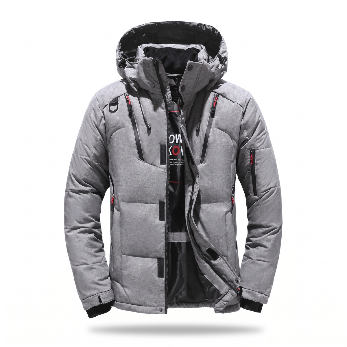 Men's fleece-lined parka with hood, grey - product photo