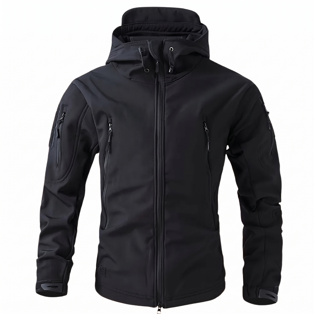 Men's softshell jacket with hood, black - product photo