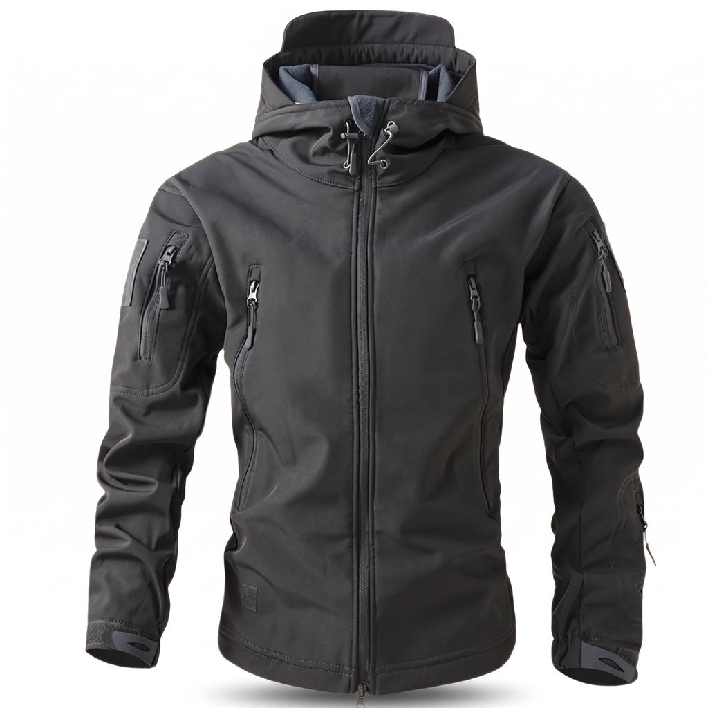 Men's softshell jacket with hood, grey - product photo