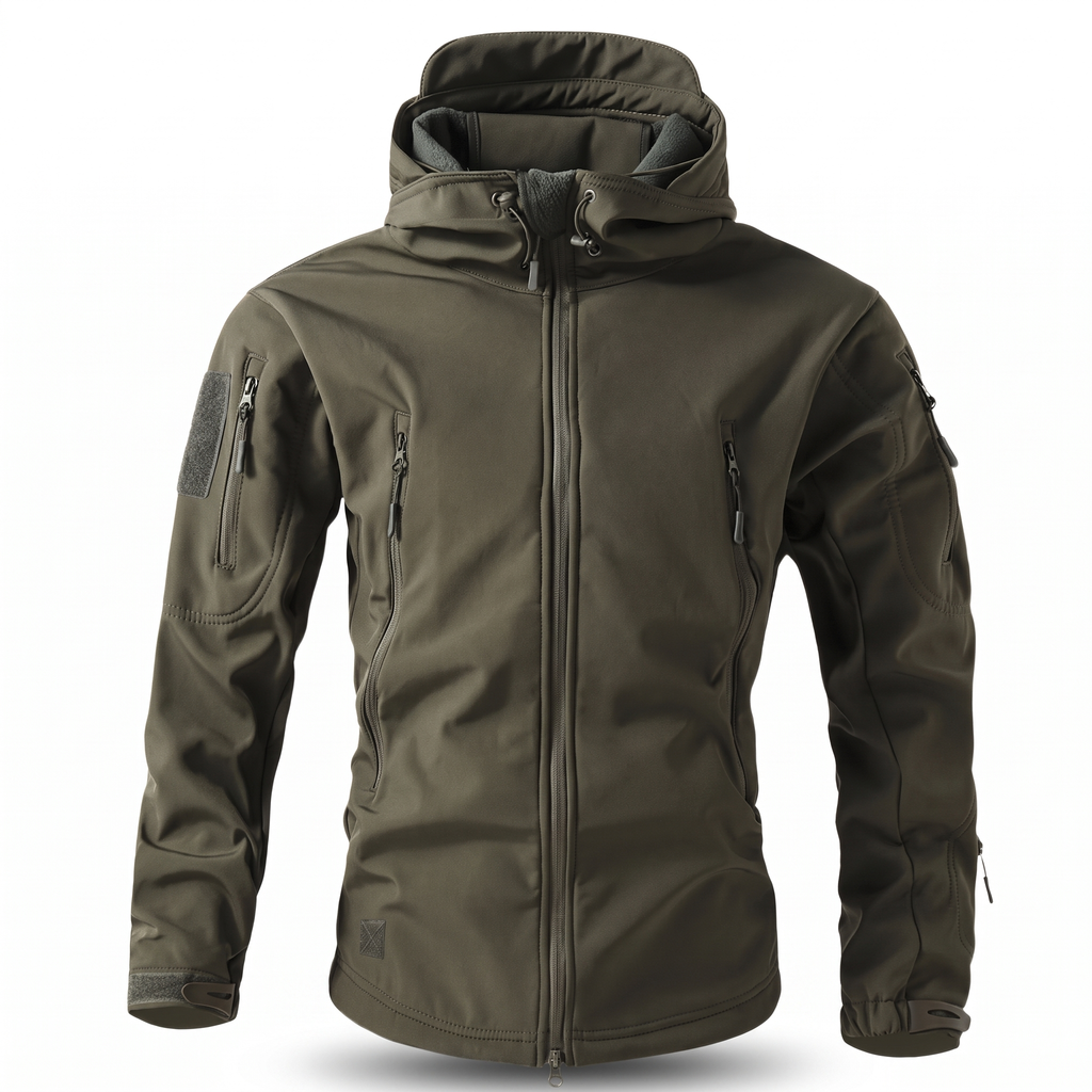 Men's softshell jacket with hood, green - product photo