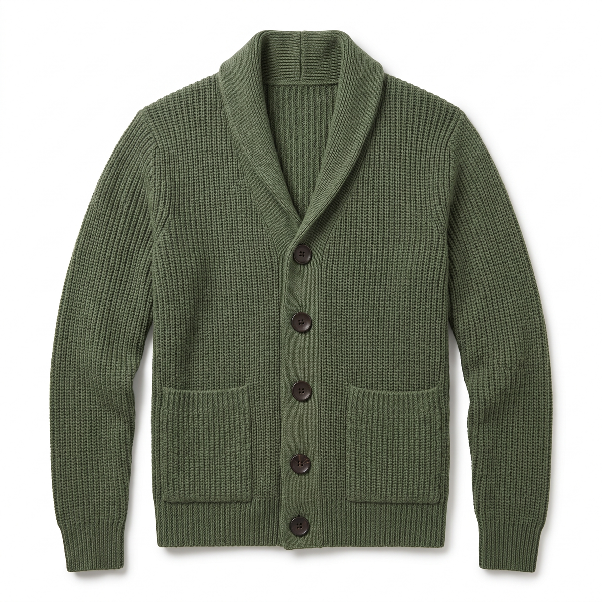 Men's Knitted Shawl Collar Cardigan in Green, product photo