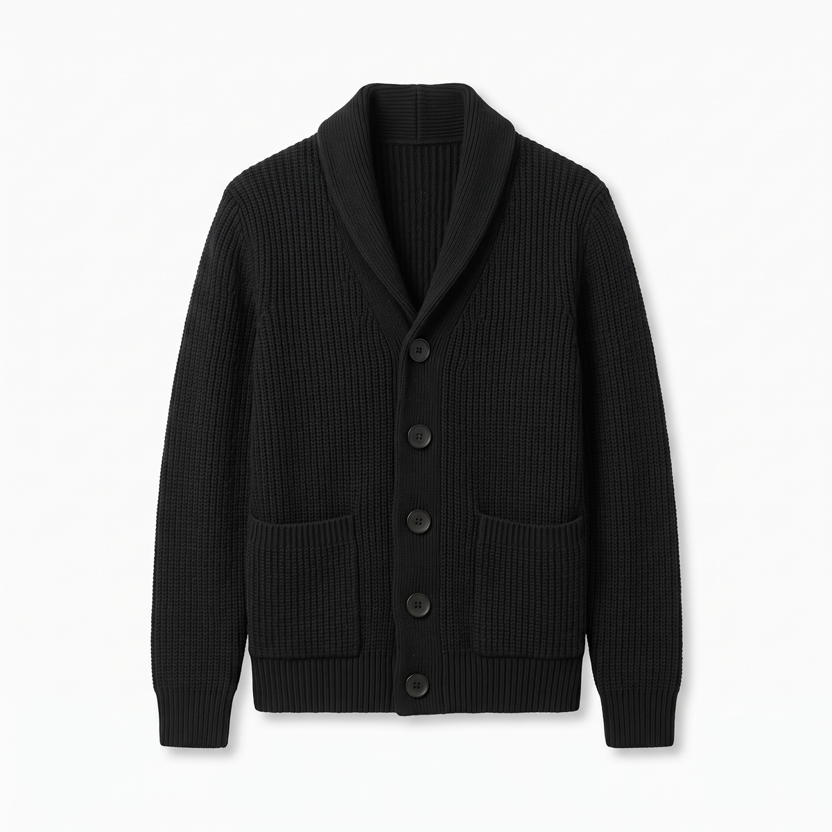 Men's Knitted Shawl Collar Cardigan in Black, product photo