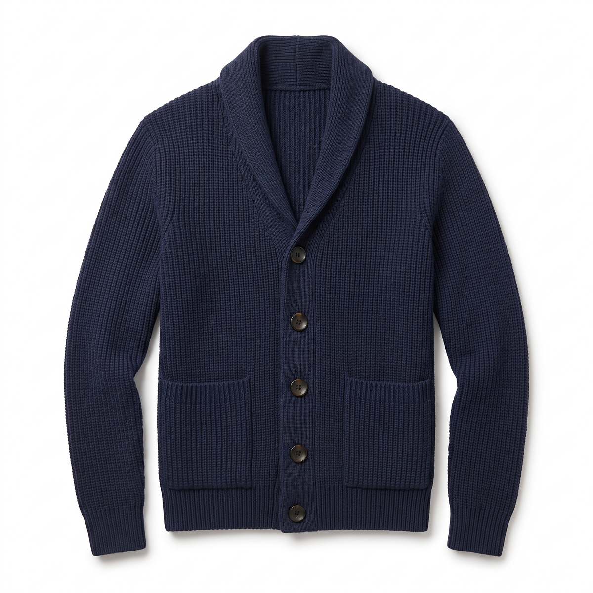 Men's Knitted Shawl Collar Cardigan in Navy, product photo
