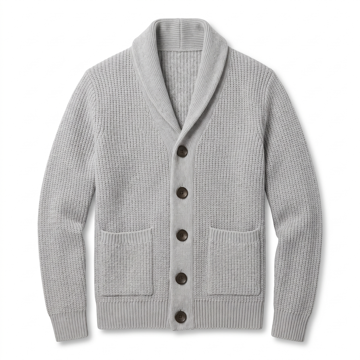 Men's Knitted Shawl Collar Cardigan in Light Grey, product photo