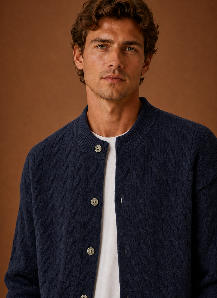 Men's Cable Knit Button-Front Cardigan