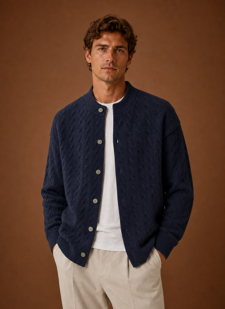 Men's Cable Knit Button-Front Cardigan