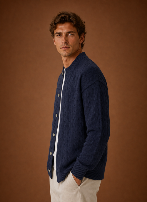 Men's Cable Knit Button-Front Cardigan