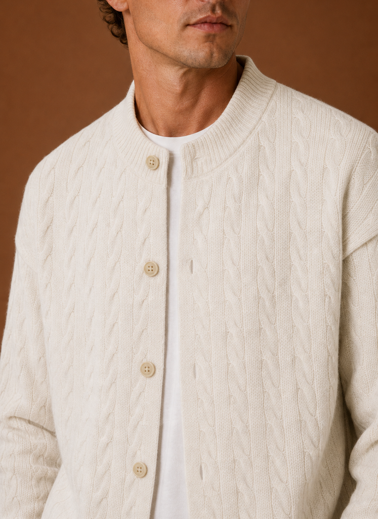 Men's Cable Knit Button-Front Cardigan