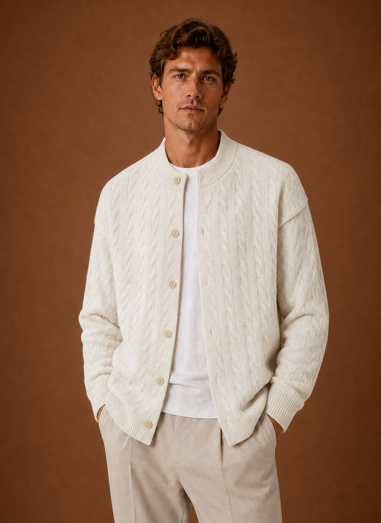 Men's Cable Knit Button-Front Cardigan