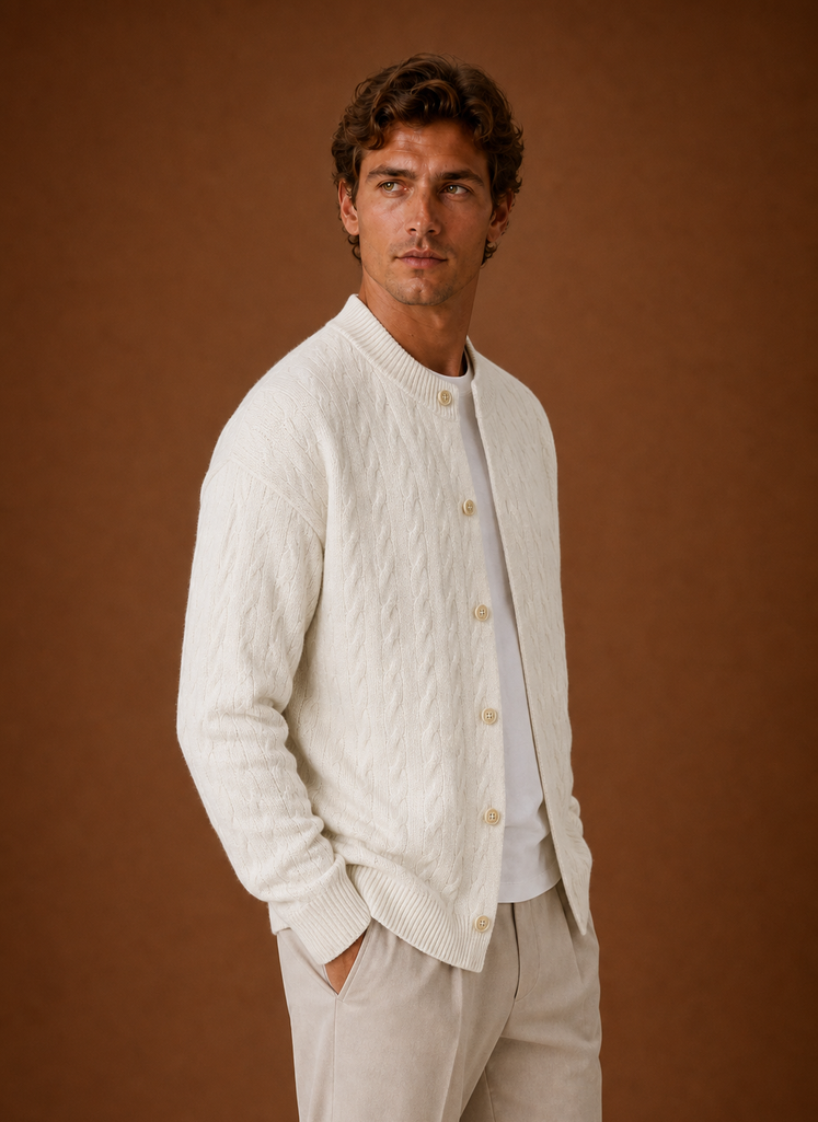 Men's Cable Knit Button-Front Cardigan